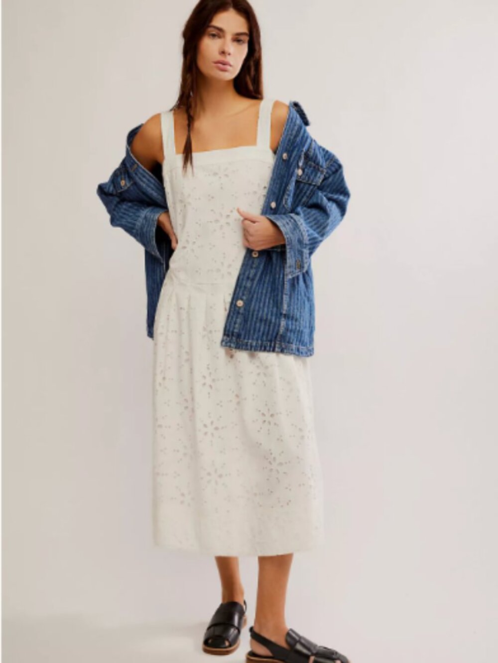 FREE PEOPLE midi sun dress summer white eyelet size S viral hard to find
